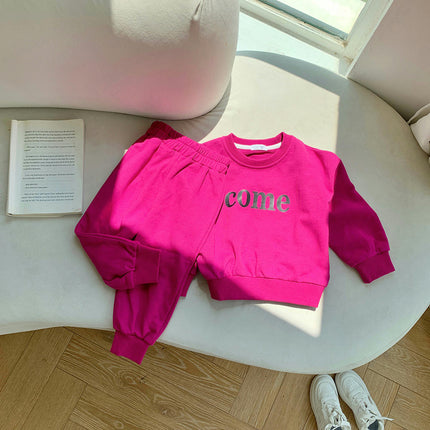 Girls Sweater Set-Autumn Children's Letter Pullover Long Sleeve Small and Medium Children's Home Clothes