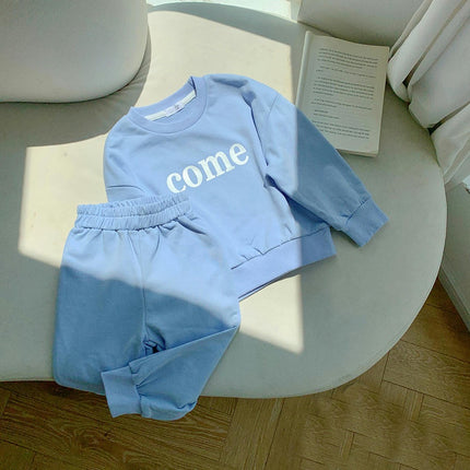 Girls Sweater Set-Autumn Children's Letter Pullover Long Sleeve Small and Medium Children's Home Clothes