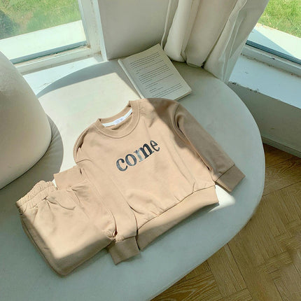 Girls Sweater Set-Autumn Children's Letter Pullover Long Sleeve Small and Medium Children's Home Clothes