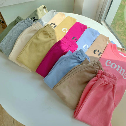 Girls Sweater Set-Autumn Children's Letter Pullover Long Sleeve Small and Medium Children's Home Clothes