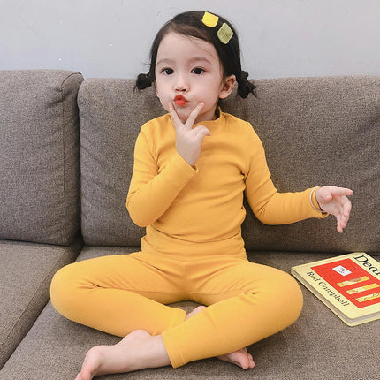 Girls Pajamas Set Autumn Children's Long Sleeve Solid Color Small and Medium Children's Home Clothes