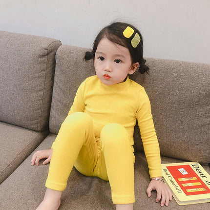 Girls Pajamas Set Autumn Children's Long Sleeve Solid Color Small and Medium Children's Home Clothes