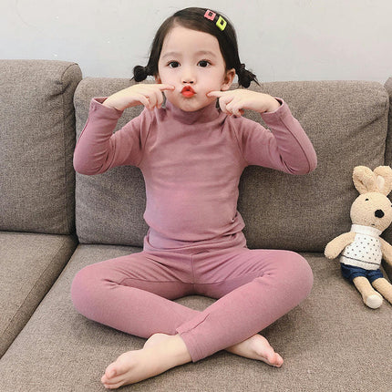 Girls Pajamas Set Autumn Children's Long Sleeve Solid Color Small and Medium Children's Home Clothes