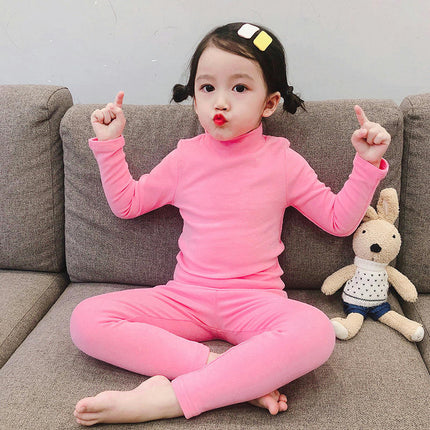 Girls Pajamas Set Autumn Children's Long Sleeve Solid Color Small and Medium Children's Home Clothes