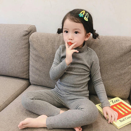 Girls Pajamas Set Autumn Children's Long Sleeve Solid Color Small and Medium Children's Home Clothes