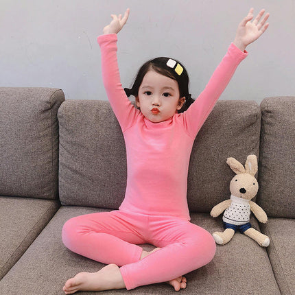 Girls Pajamas Set Autumn Children's Long Sleeve Solid Color Small and Medium Children's Home Clothes 1