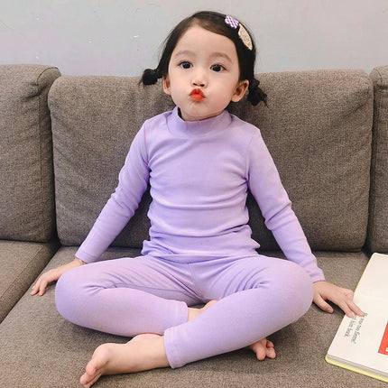 Girls Pajamas Set Autumn Children's Long Sleeve Solid Color Small and Medium Children's Home Clothes 1