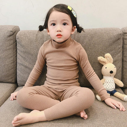 Girls Pajamas Set Autumn Children's Long Sleeve Solid Color Small and Medium Children's Home Clothes