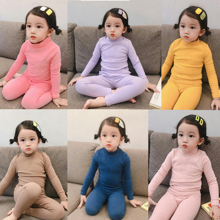 Girls Pajamas Set Autumn Children's Long Sleeve Solid Color Small and Medium Children's Home Clothes