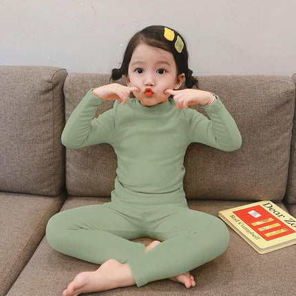 Girls Pajamas Set Autumn Children's Long Sleeve Solid Color Small and Medium Children's Home Clothes