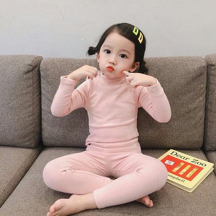 Girls Pajamas Set Autumn Children's Long Sleeve Solid Color Small and Medium Children's Home Clothes