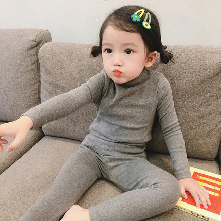 Girls Pajamas Set Autumn Children's Long Sleeve Solid Color Small and Medium Children's Home Clothes