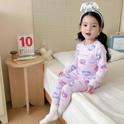 Children's Cotton Pajama Set - Boys and Girls Cartoon Long Sleeve Long Pants 2-Piece Set
