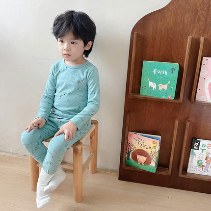 Children's Cotton Pajama Set - Boys and Girls Cartoon Long Sleeve Long Pants 2-Piece Set