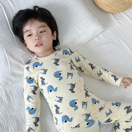 Children's Cotton Pajama Set - Boys and Girls Cartoon Long Sleeve Long Pants 2-Piece Set
