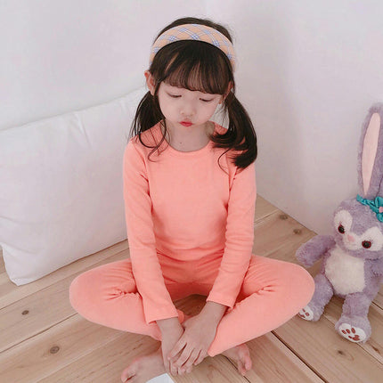 Children's Pajama Set - Boys' and Girls' Pure Cotton Solid Color Long Sleeve Long Pants 2-Piece Set