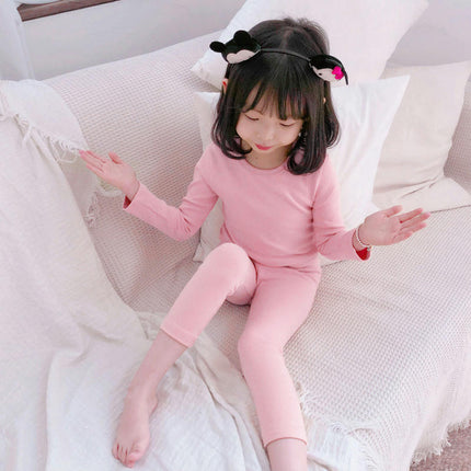 Children's Pajama Set - Boys' and Girls' Pure Cotton Solid Color Long Sleeve Long Pants 2-Piece Set