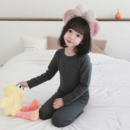 Children's Pajama Set - Boys' and Girls' Pure Cotton Solid Color Long Sleeve Long Pants 2-Piece Set