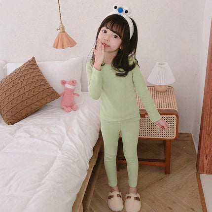 Children's Pajama Set - Boys' and Girls' Pure Cotton Solid Color Long Sleeve Long Pants 2-Piece Set 2