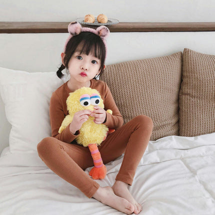 Children's Pajama Set - Boys' and Girls' Pure Cotton Solid Color Long Sleeve Long Pants 2-Piece Set