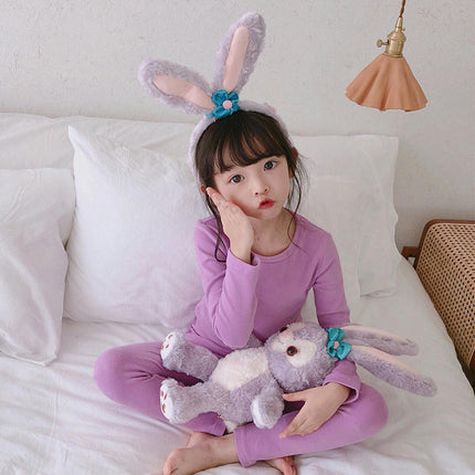 Children's Pajama Set - Boys' and Girls' Pure Cotton Solid Color Long Sleeve Long Pants 2-Piece Set