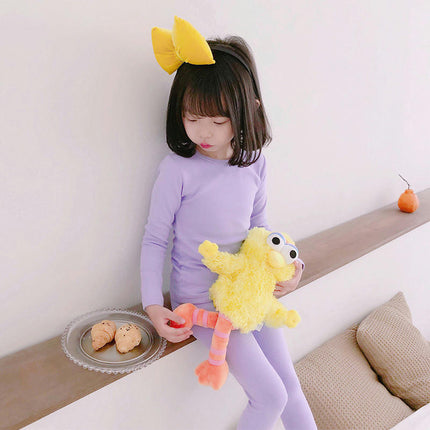 Children's Pajama Set - Boys' and Girls' Pure Cotton Solid Color Long Sleeve Long Pants 2-Piece Set