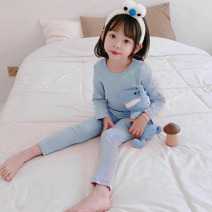 Children's Pajama Set - Boys' and Girls' Pure Cotton Solid Color Long Sleeve Long Pants 2-Piece Set 2