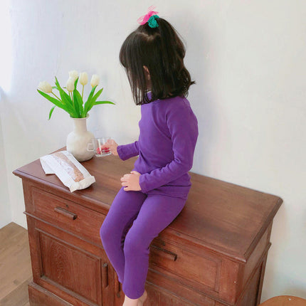 Children's Pajama Set - Boys' and Girls' Pure Cotton Solid Color Long Sleeve Long Pants 2-Piece Set 2