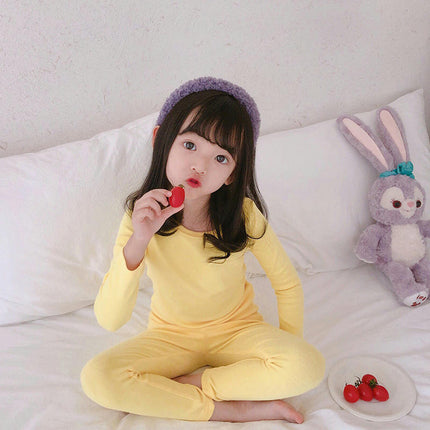 Children's Pajama Set - Boys' and Girls' Pure Cotton Solid Color Long Sleeve Long Pants 2-Piece Set 2