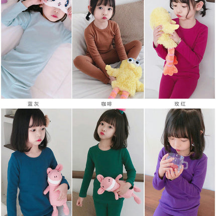 Children's Pajama Set - Boys' and Girls' Pure Cotton Solid Color Long Sleeve Long Pants 2-Piece Set 2