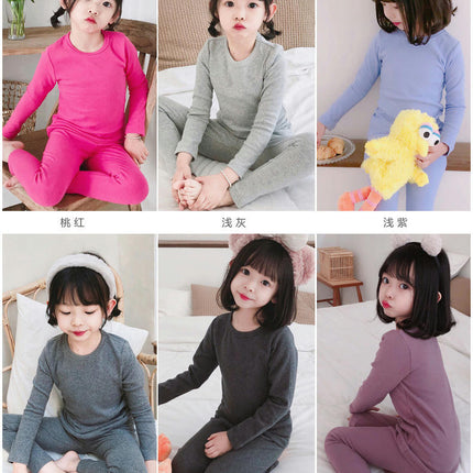 Children's Pajama Set - Boys' and Girls' Pure Cotton Solid Color Long Sleeve Long Pants 2-Piece Set 2