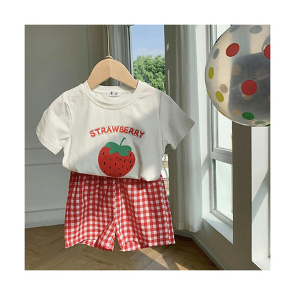 Summer Children's Short Sleeve Suit-Boy and Girl Baby Cotton Shorts Plaid Suit