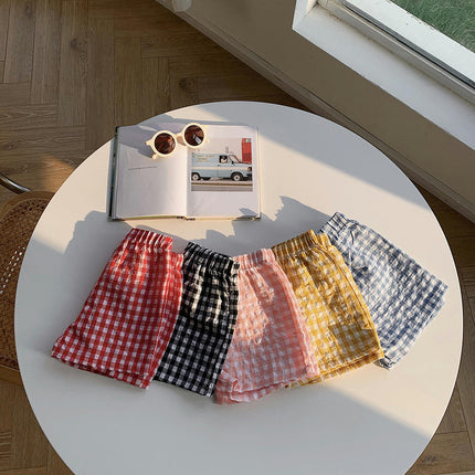 Summer Children's Short Sleeve Suit-Boy and Girl Baby Cotton Shorts Plaid Suit
