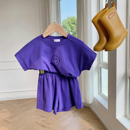 Girls Summer Suit-Casual Short Sleeve Shorts Loose Two-piece Suit