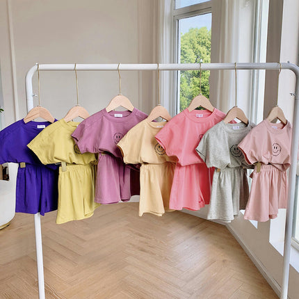 Girls Summer Suit-Casual Short Sleeve Shorts Loose Two-piece Suit