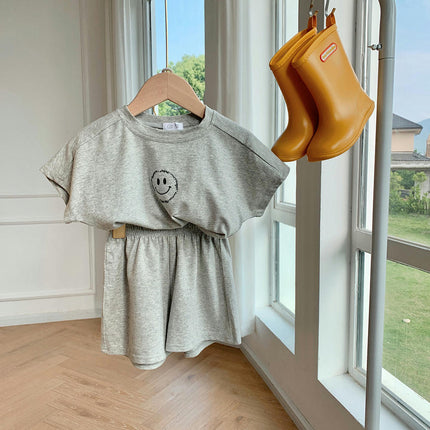 Girls Summer Suit-Casual Short Sleeve Shorts Loose Two-piece Suit