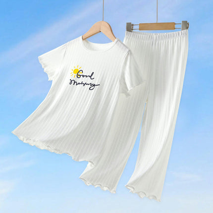 Girls' Pajama Set - Modal Cotton Short Sleeve Long Pants Air Conditioning Clothes 2-piece Set