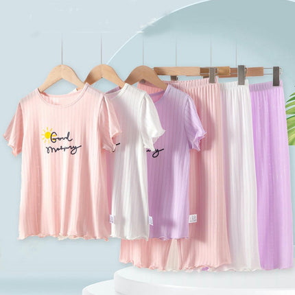 Girls' Pajama Set - Modal Cotton Short Sleeve Long Pants Air Conditioning Clothes 2-piece Set
