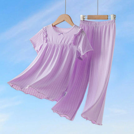 Girls' Pajama Set - Modal Cotton Short Sleeve Long Pants Air Conditioning Clothes 2-piece Set