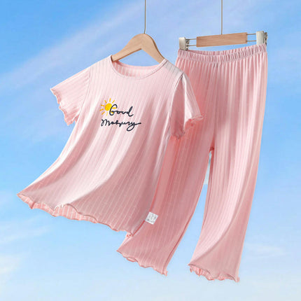 Girls' Pajama Set - Modal Cotton Short Sleeve Long Pants Air Conditioning Clothes 2-piece Set