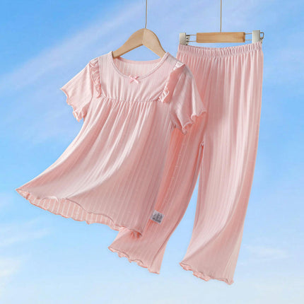 Girls' Pajama Set - Modal Cotton Short Sleeve Long Pants Air Conditioning Clothes 2-piece Set