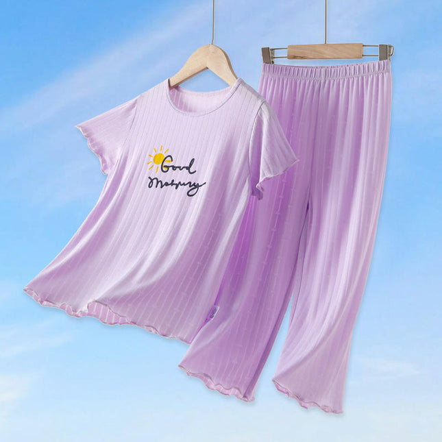 Girls' Pajama Set - Modal Cotton Short Sleeve Long Pants Air Conditioning Clothes 2-piece Set