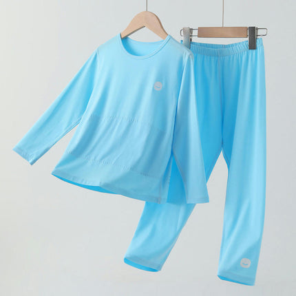 Children's Pajama Set-Summer Boys and Girls Solid Color Long Sleeve Home Clothes
