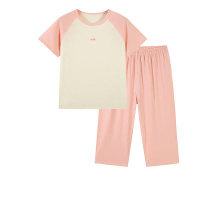 Pajama Set-Summer Boys and Girls Solid Color Three-quarter Sleeve Home Clothes