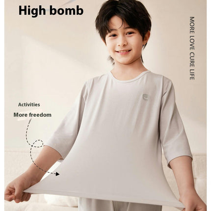 Pajama Set-Summer Boys and Girls Solid Color Three-quarter Sleeve Home Clothes