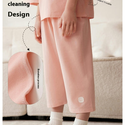 Pajama Set-Summer Boys and Girls Solid Color Three-quarter Sleeve Home Clothes