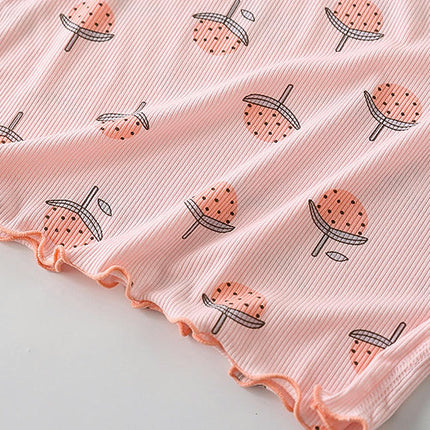 Girls Summer 2-piece House Clothes Casual Comfortable Floral Short-sleeved Suit