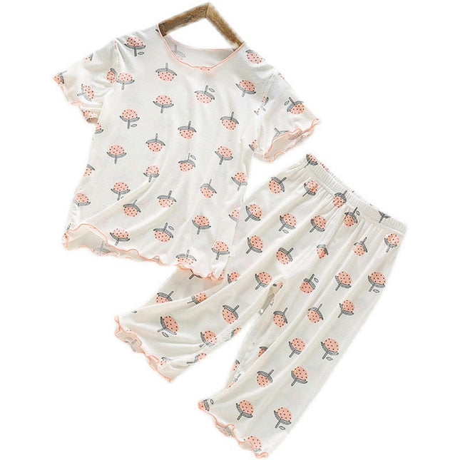 Girls Summer 2-piece House Clothes Casual Comfortable Floral Short-sleeved Suit