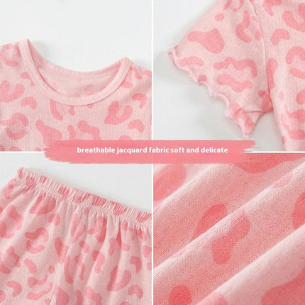 Toddler Girls Baby Imitation Ice Silk Print Short Sleeve Pajamas Set 2-Piece Set