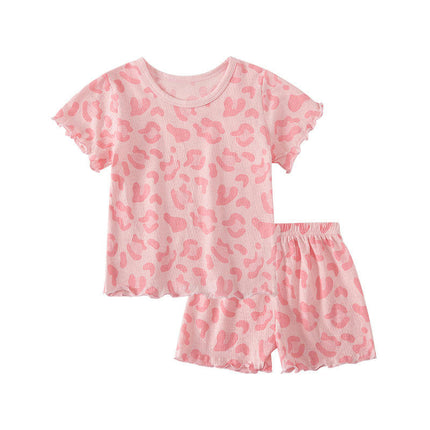 Toddler Girls Baby Imitation Ice Silk Print Short Sleeve Pajamas Set 2-Piece Set